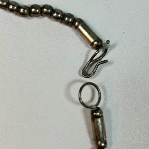 Vintage gemstone coin silver Hand Strung Beaded Necklace Bell Dangles - Picture 4 of 5